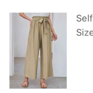 Tan wide leg pants size - XL- elastic waist- belt tie